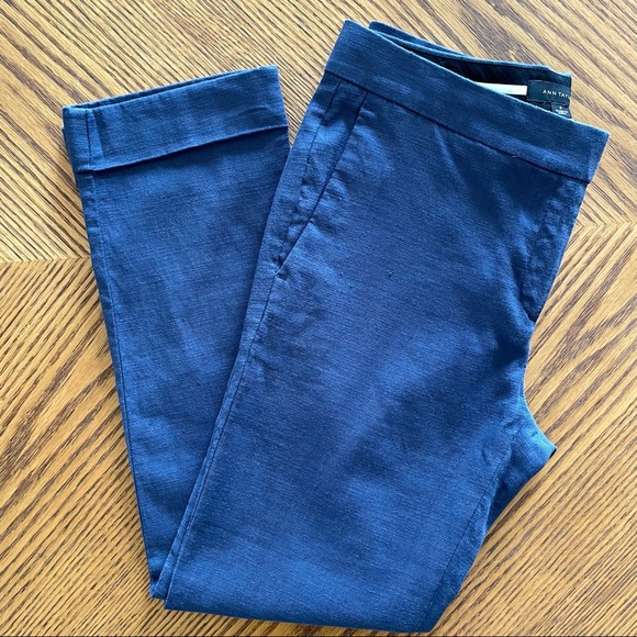 Ann Taylor Linen Cuffed Capri Pants in Blue - Picture 2 of 9